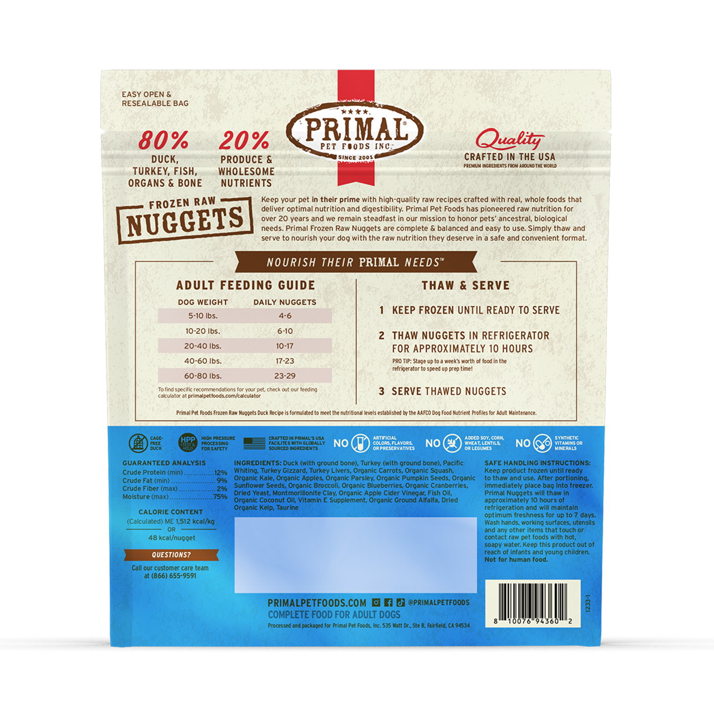 Frozen Raw Nuggets Dog Food - Duck Recipe