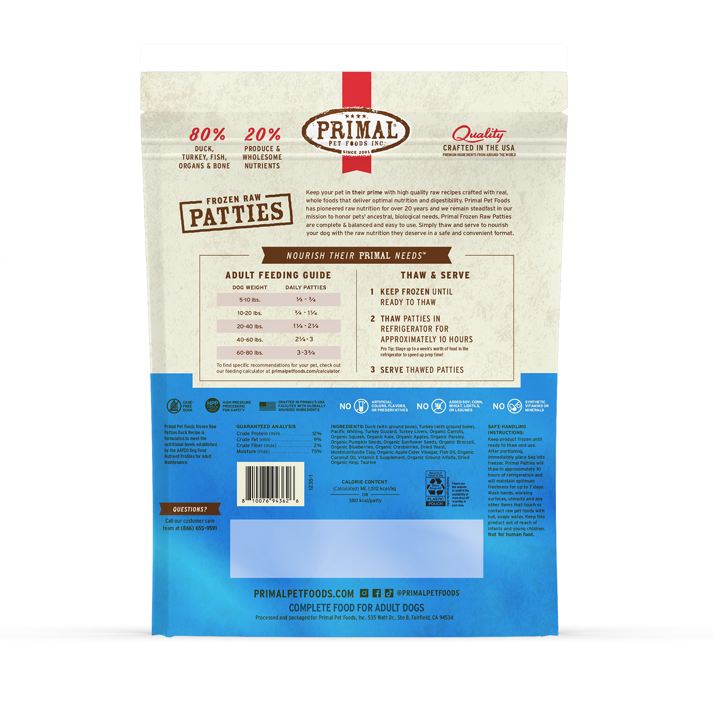 Frozen Raw Patties Dog Food - Duck Recipe