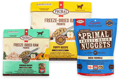 Clipped graphic of freeze-dried format food for dogs - including pronto and nuggets