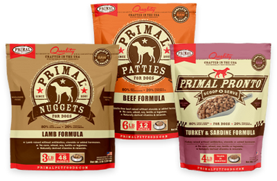 Graphic of canine frozen formulas including nuggets, patties and pronto
