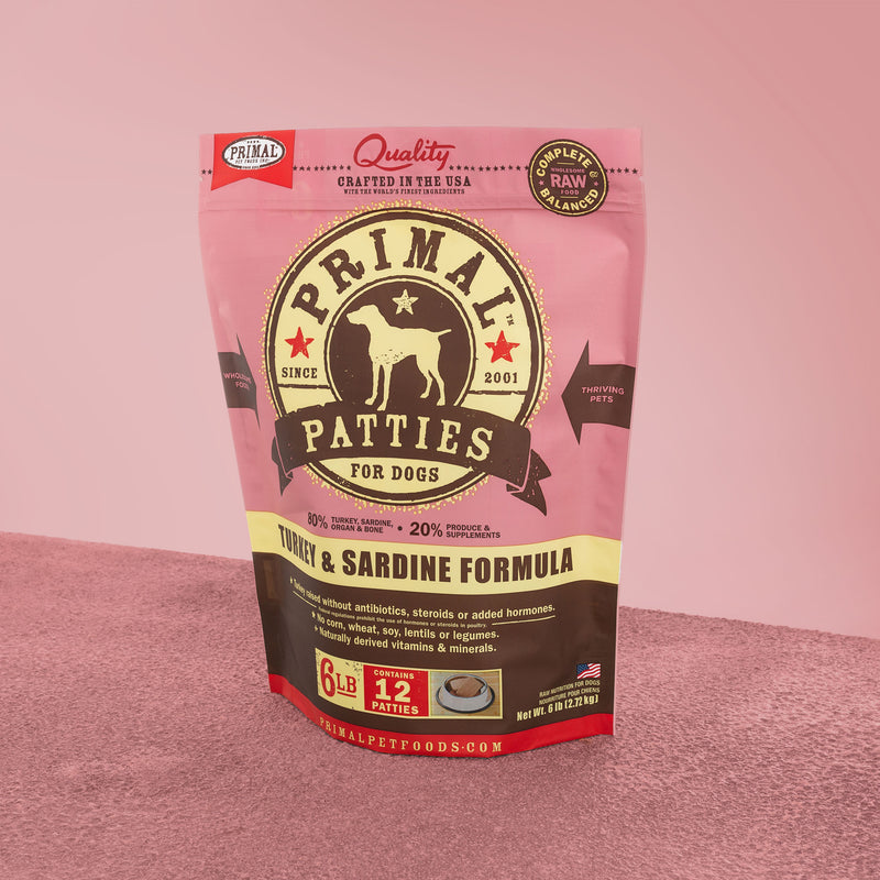Canine Raw Frozen Patties <br> Turkey & Sardine