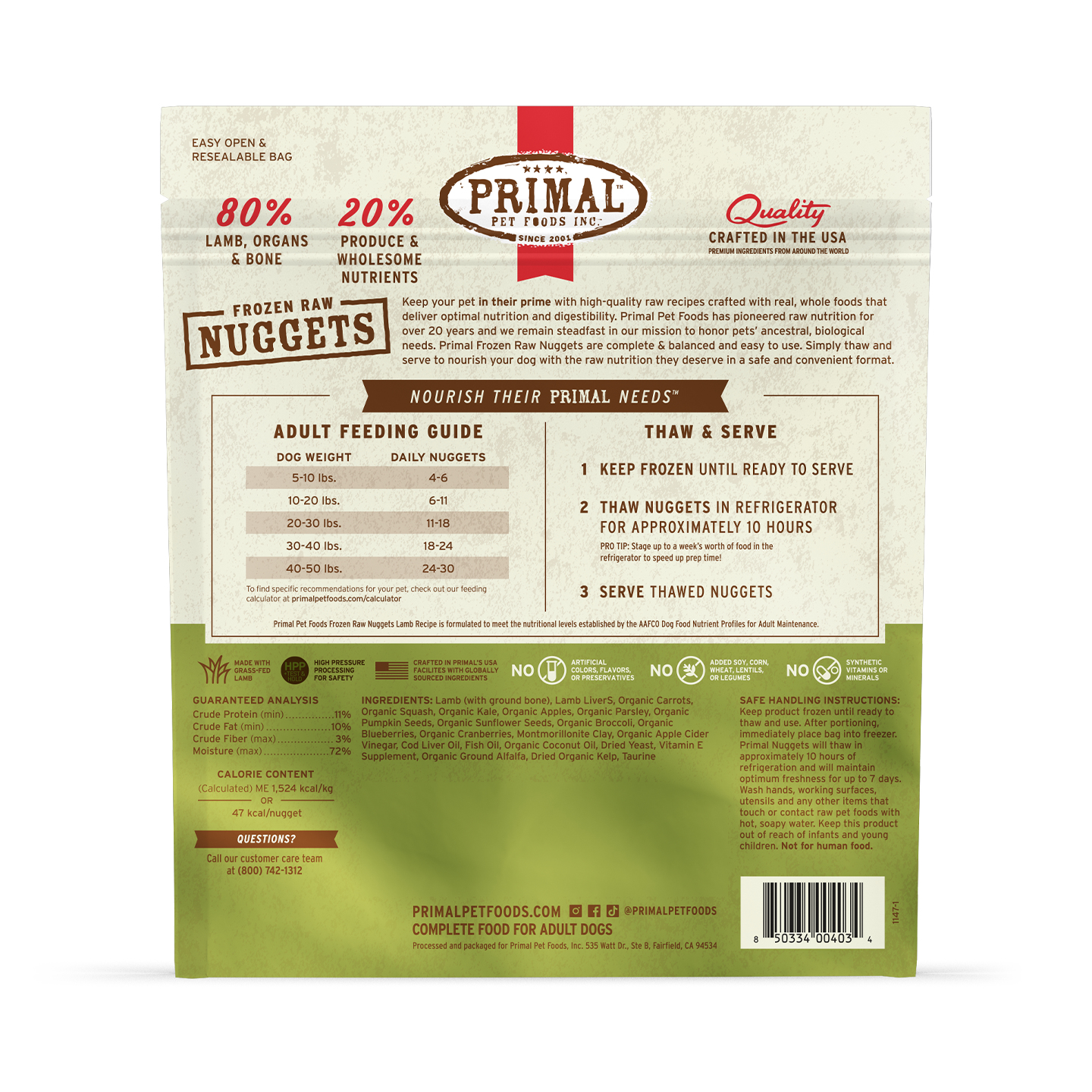 Frozen Raw Dog Food Nuggets Lamb Recipe Primal Pet Foods