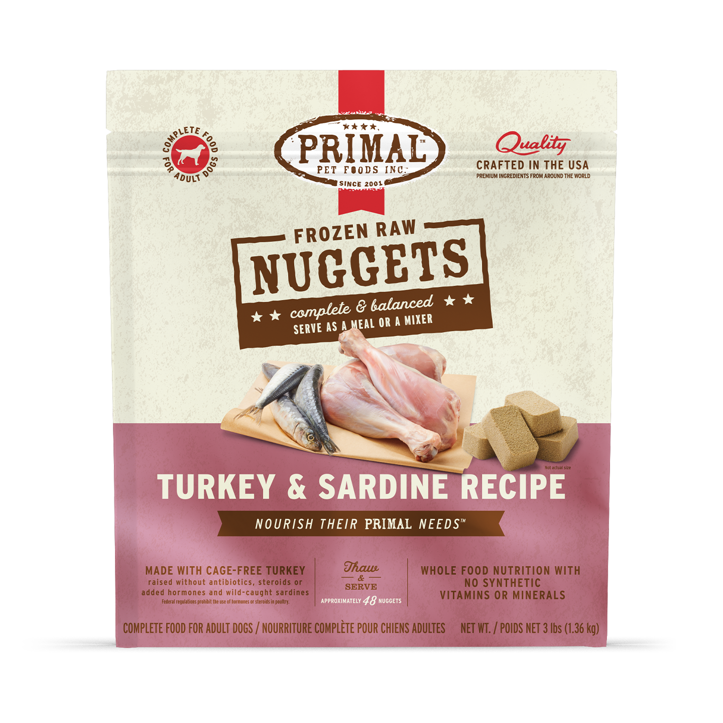 Frozen Raw Nuggets Dog Food - Turkey & Sardine Recipe