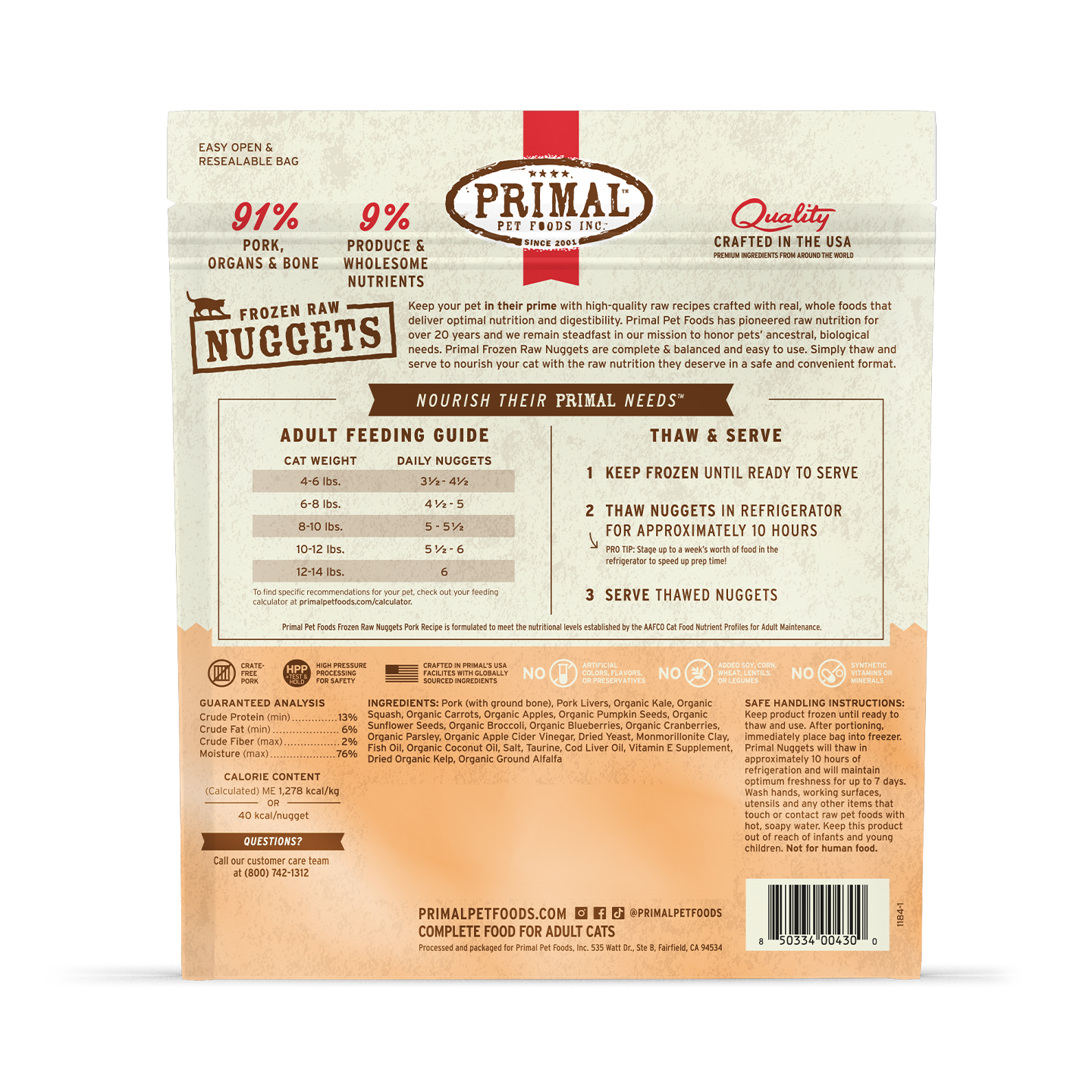 Frozen Raw Nuggets Cat Food - Pork Recipe