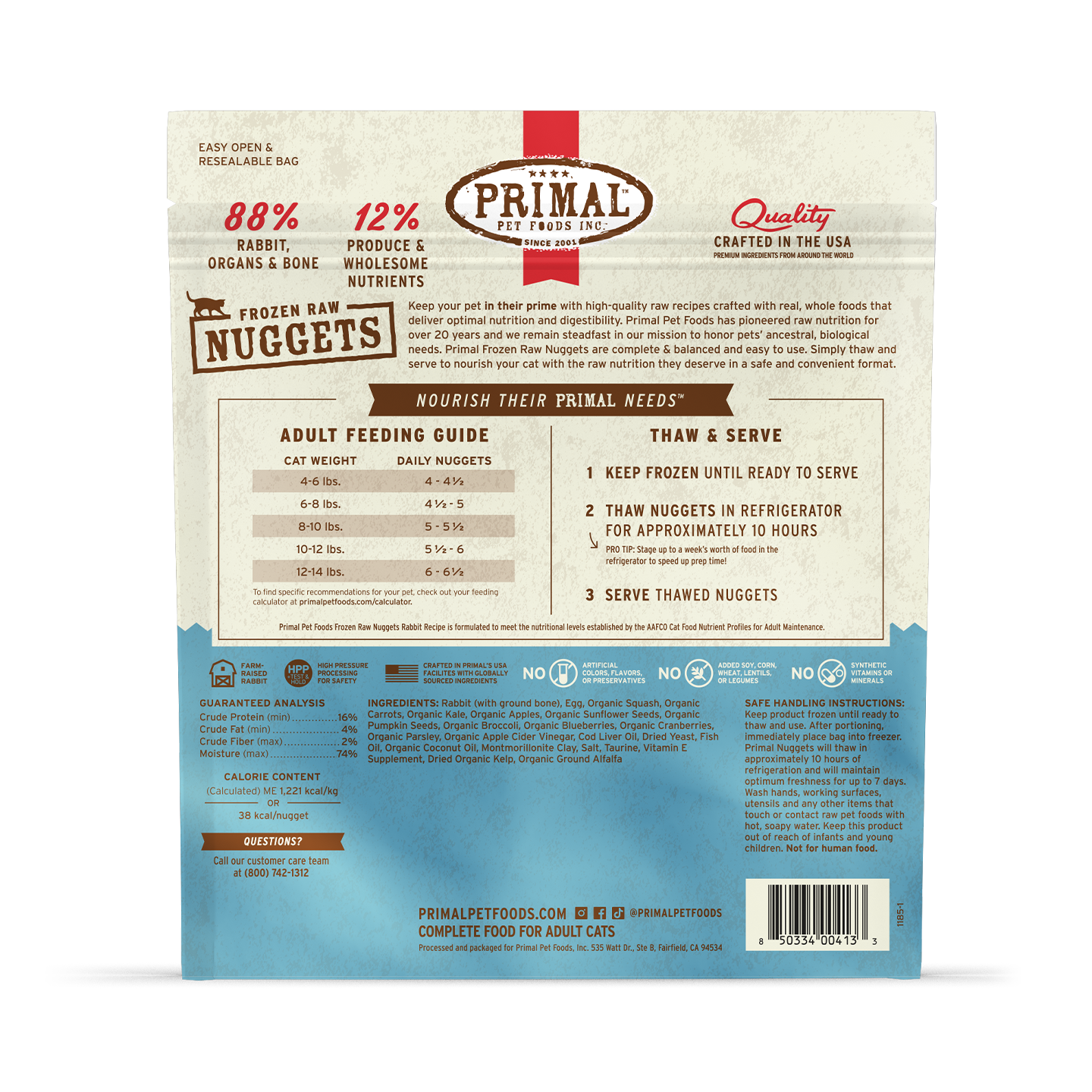 Frozen Raw Nuggets Cat Food - Rabbit Recipe