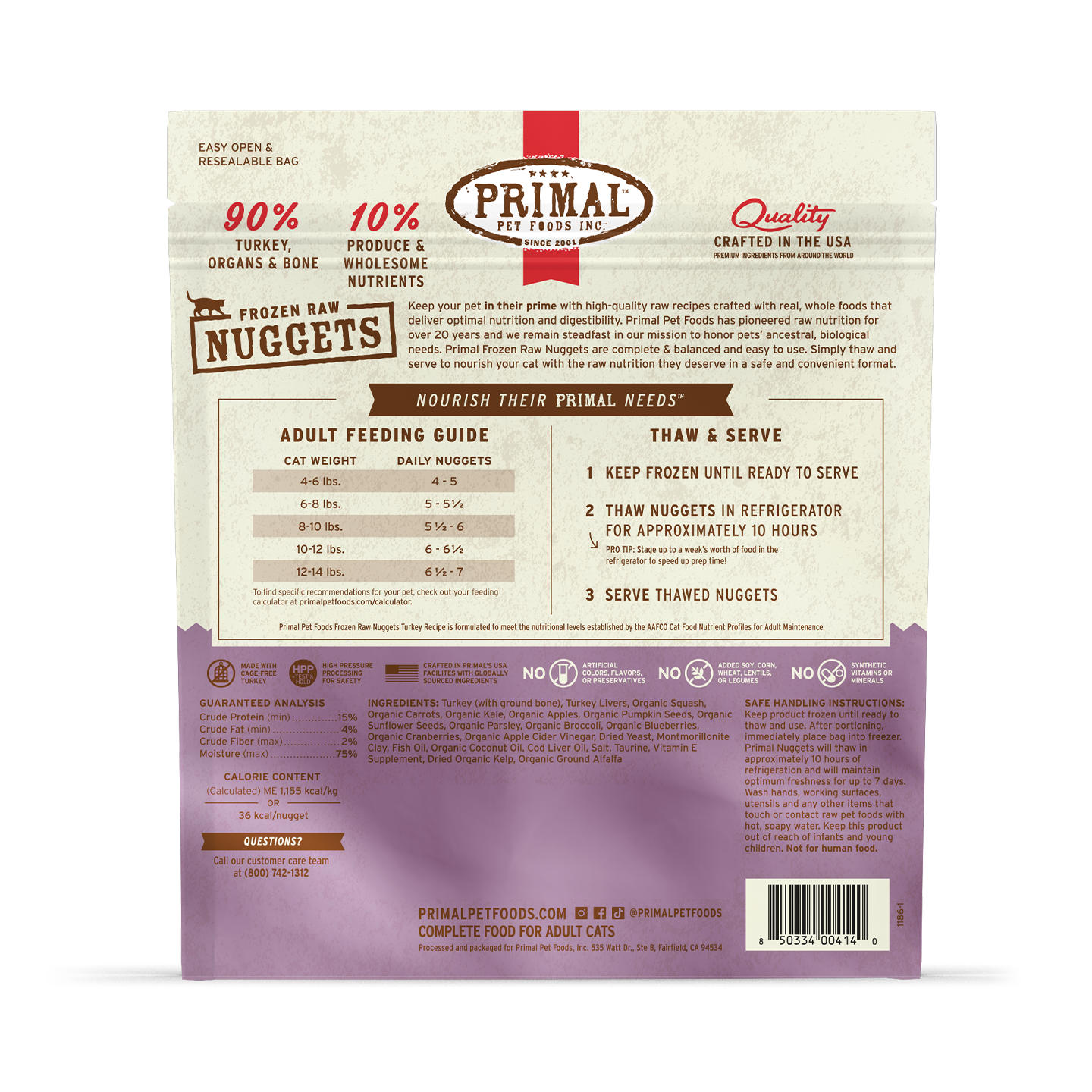 Frozen Raw Nuggets Cat Food - Turkey Recipe