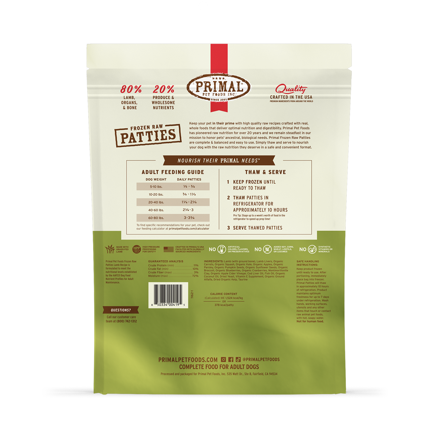 Frozen Raw Patties Dog Food - Lamb Recipe