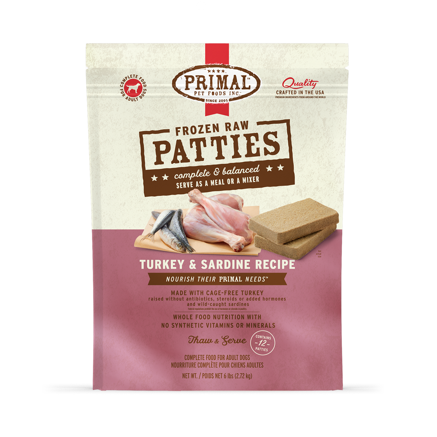 Frozen Raw Patties Dog Food <br> Turkey & Sardine Recipe