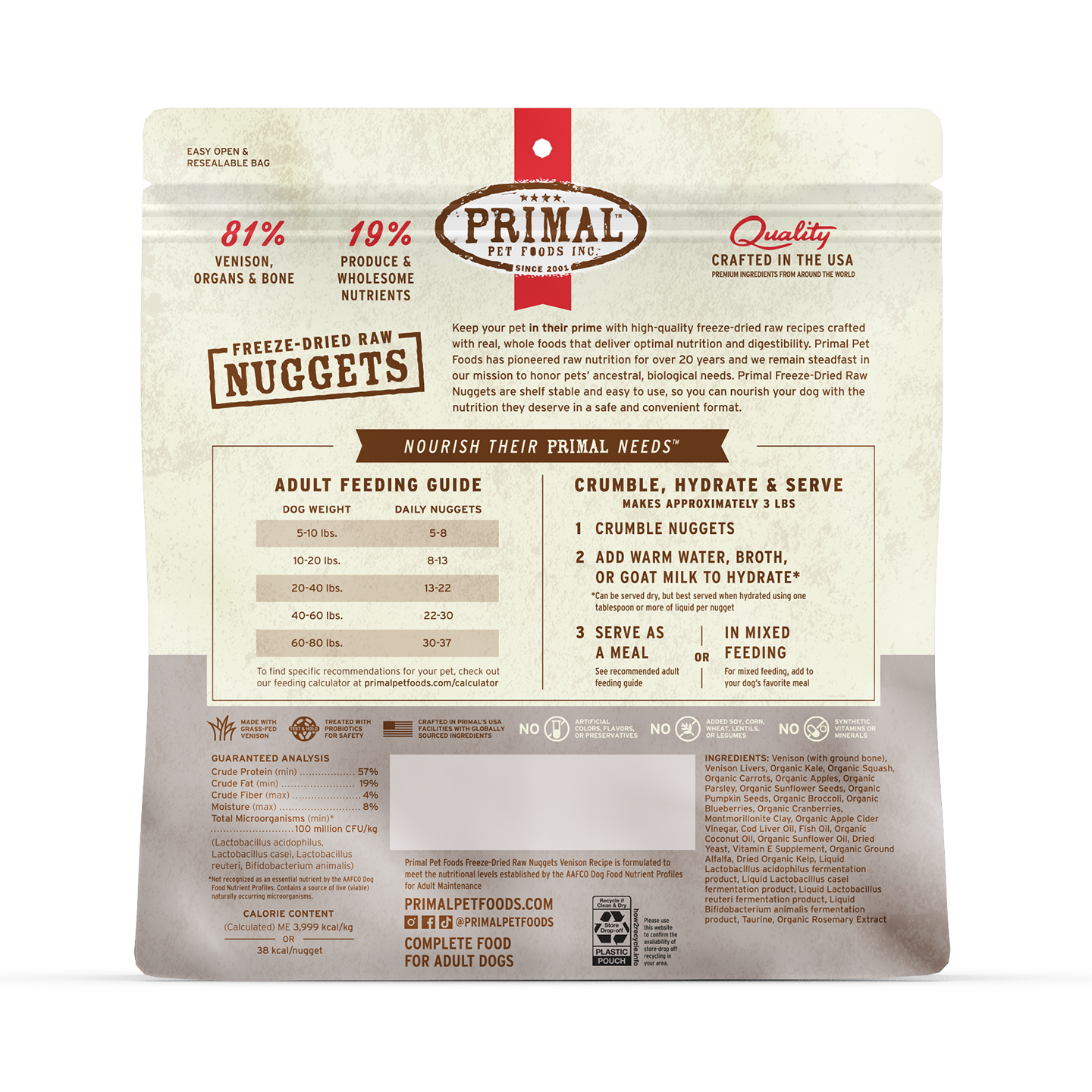 Freeze-Dried Raw Nuggets Dog Food <br> Venison Recipe