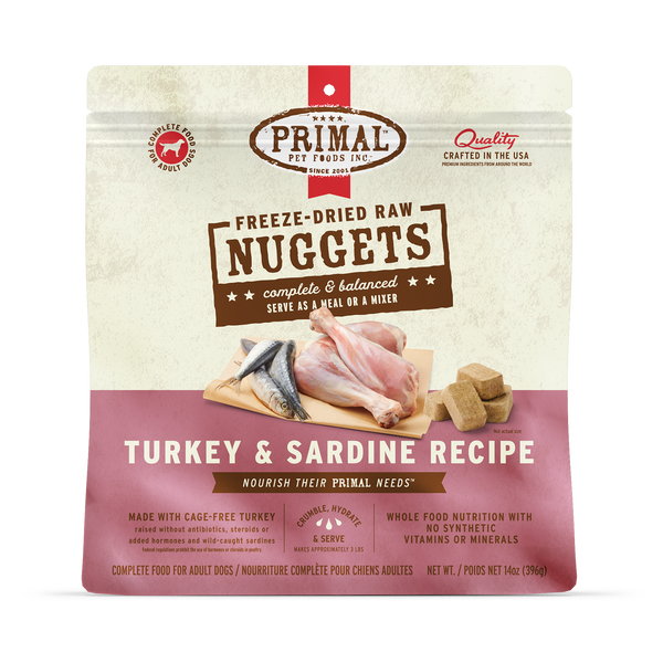 Freeze Dried Raw Nuggets Dog Food Turkey Sardine Recipe Primal Pet Foods