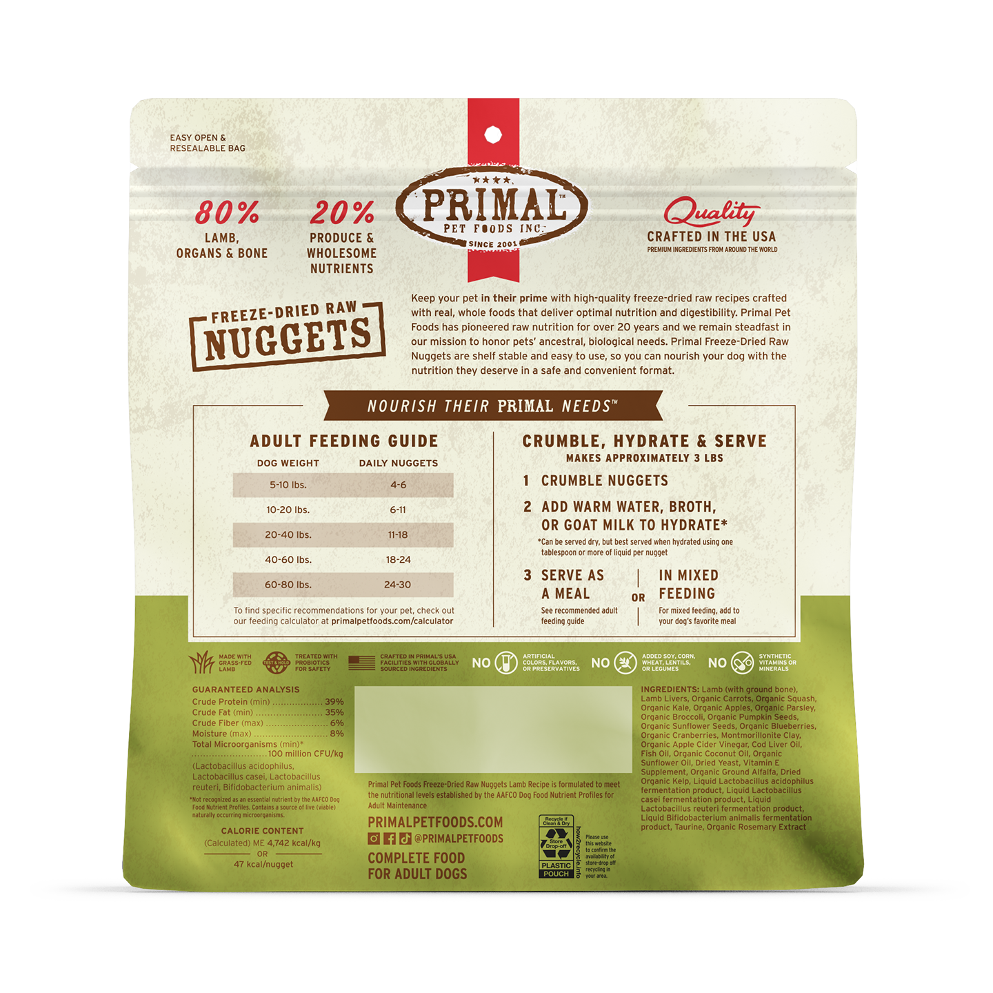 Freeze-Dried Raw Nuggets Dog Food - Lamb Recipe