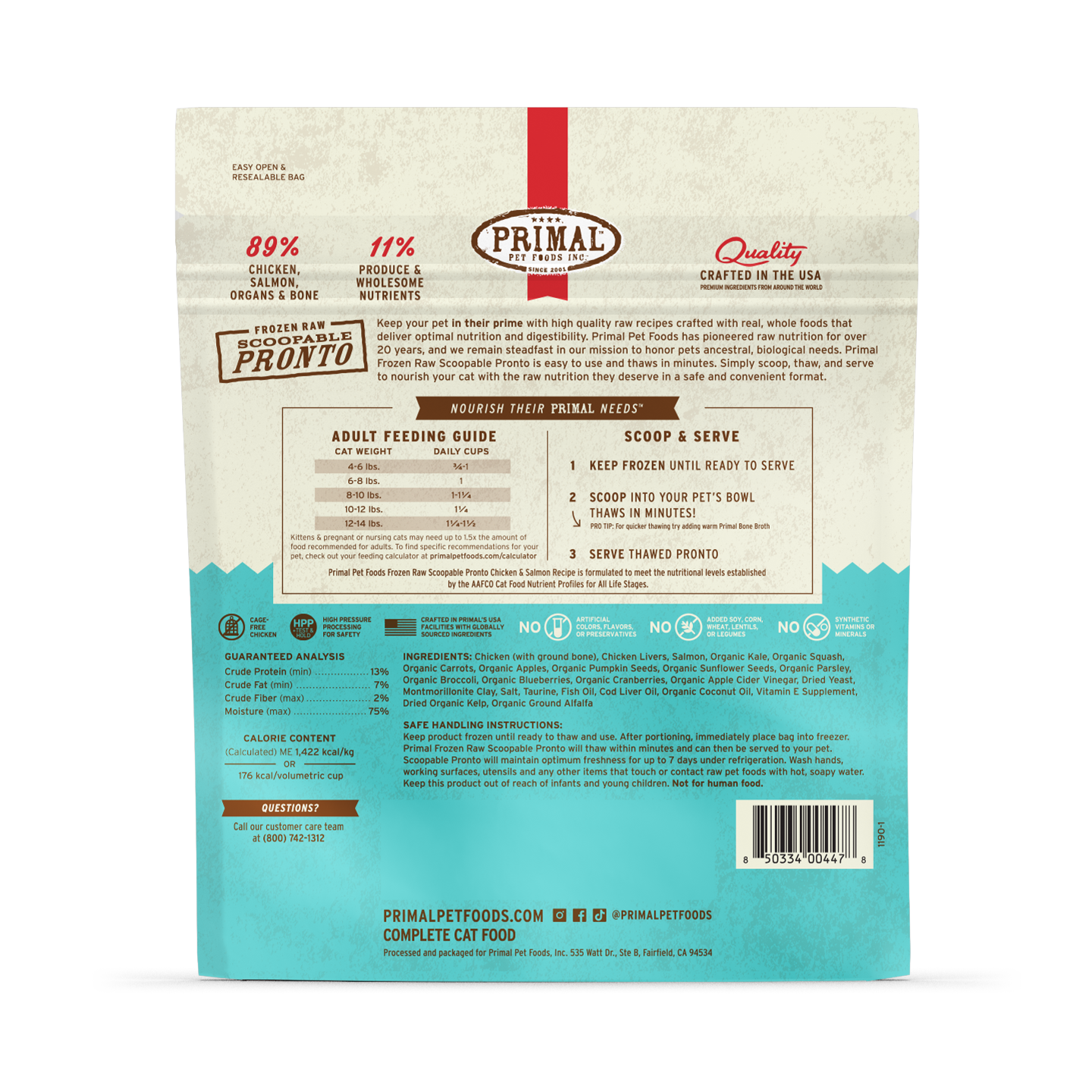 Frozen Raw Scoopable Pronto Cat Food - Chicken & Salmon Recipe