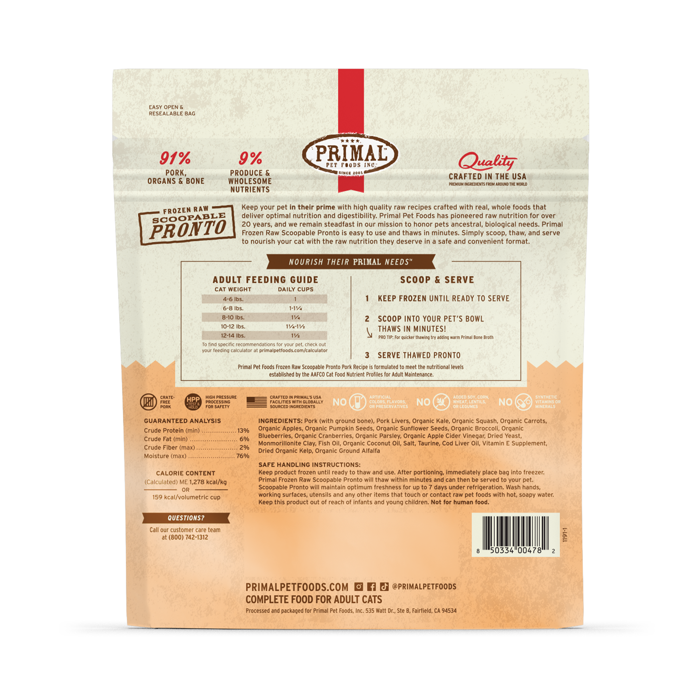 Frozen Raw Scoopable Pronto Cat Food - Pork Recipe