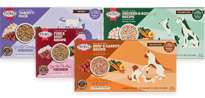 Clipped graphic of all gently cooked varieties for adult dogs and cats