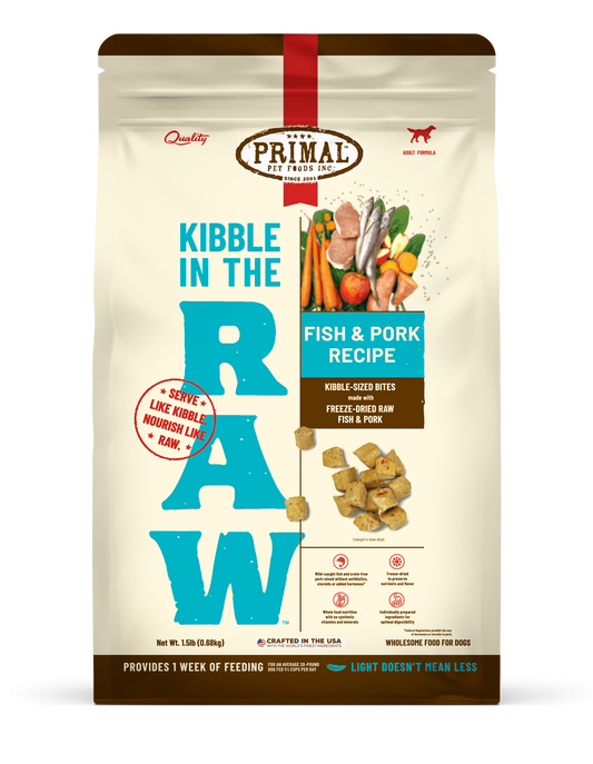 Kibble in the Raw Dog Food <br> Fish & Pork Recipe