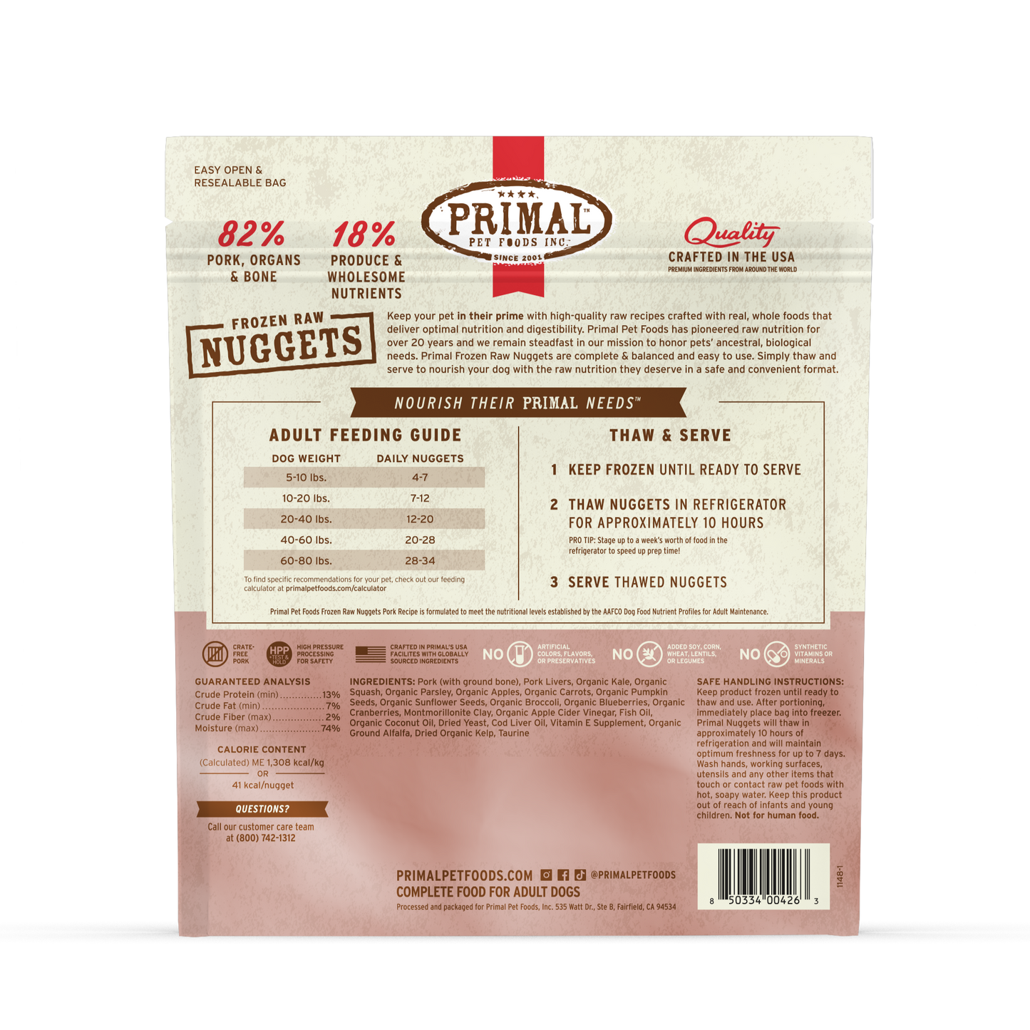 Frozen Raw Nuggets Dog Food - Pork Recipe