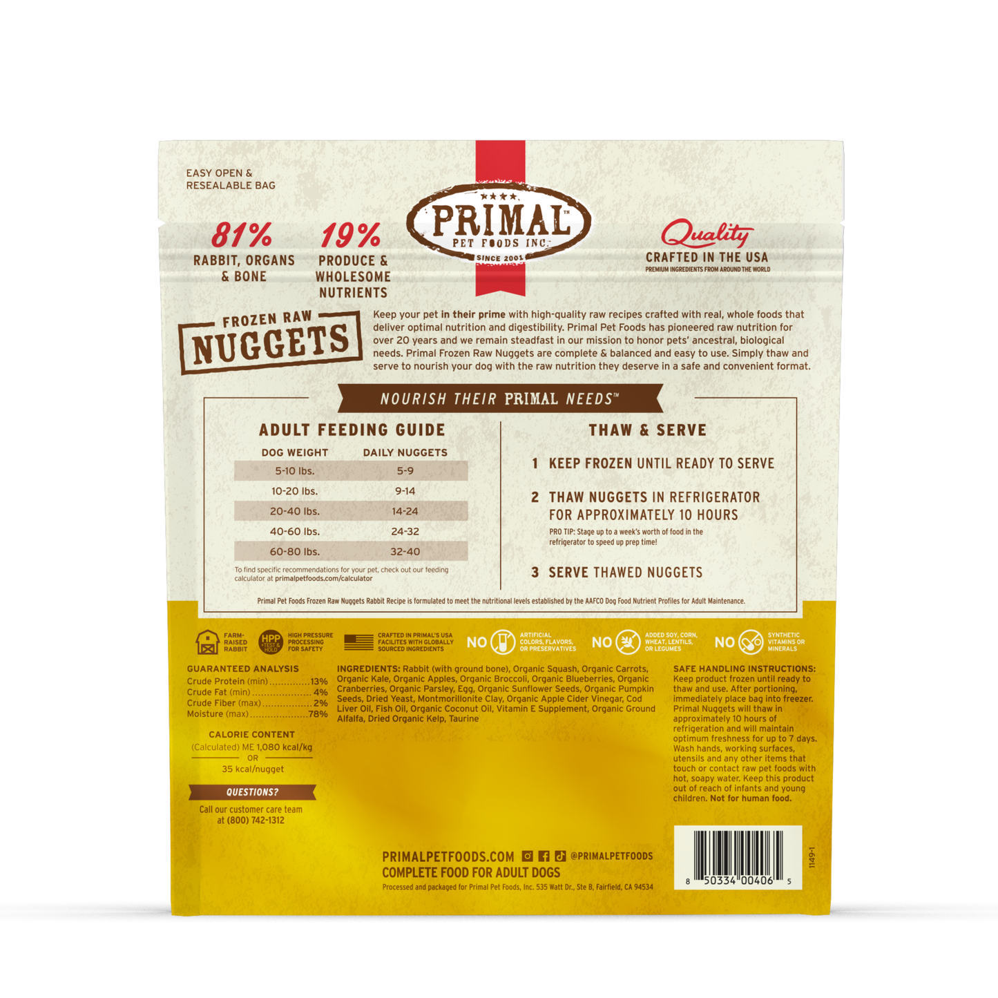 Frozen Raw Nuggets Dog Food - Rabbit Recipe