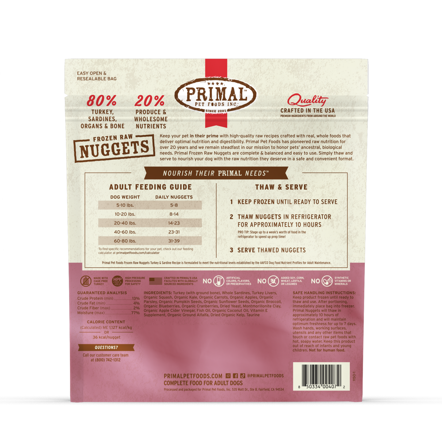 Frozen Raw Nuggets Dog Food - Turkey & Sardine Recipe