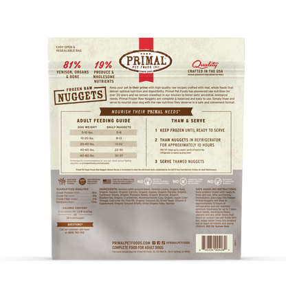 Frozen Raw Nuggets Dog Food - Venison Recipe