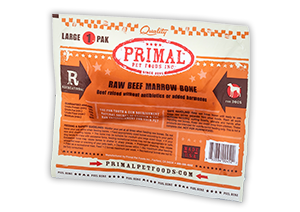 Package of Primal dog food - Raw beef marrow bone